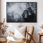 ElephantStock Boxing Gloves Wall Art - Horizontal Framed Canvas - 1-Piece Living Room Wall Decor - Photography Sports Canvas Print - Black and Gray Decor for Wall - 43" X 29"