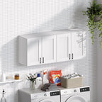 White Laundry Room Cabinets and Storage with 3 Doors and Utility Adjustable Shelf，Gabinetes Para Cocina Cupboard Kitchen Organizers and Storage Pantry Wall Mounted 12.4"D x 35.4"W x 19.7"H