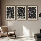 Framed Textured Wood 3D Wall Art for Living Room, Large Boho Floral Black and Beige Artwork for Walls, 3 Piece Abstract Bohemian Flower Wood 3D Art for Office Bedroom Hallway Wall decor, 24x36 Inch