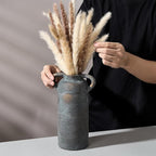 10.16" Tall Ceramic Rustic Vase for Home Decor, Terracotta Vase with Handles, Handcrafted Vintage Decorative Flower Vase for Farmhouse, Living Room, Table, Fireplace, Nightstand- Black Bronze