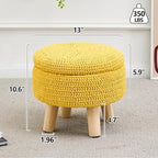 Wimarsbon Pouf Ottoman, 100% Cotton Knitted Boho Footstool, Round Footrest with Non-Skid Wood Legs, Home Décor Handmade Pouffe, Leisure Floor Step Stool for Living Room (Storage Yellow)