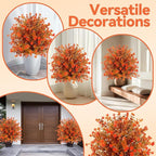 Artificial Topiary Ball Trees with Ground Spikes UV Resistant Faux Greenery Shrubs Fake Shrubs for Outdoors, Realistic Faux Plants Bushes for Garden Porch Yard Patio Decor (Orange Eucalypt)