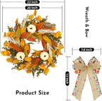 CYANBLOOM Fall Wreaths for Front Door: Rustic 20-22 Inch Bow Wreath with Golden Eucalyptus, White Pumpkins & Wheat - Lovely Warm Vibes Outdoor Indoor Farmhouse Decor for Halloween Thanksgiving Autumn