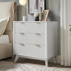 T4TREAM Fluted 3 Drawer Dresser, 32" Tall Modern Chest of Drawers with Faux Marble Top, Curved Profile Design, Wood Drawer Organizer for Bedroom, Living Room, Hallway, Entryway, Solid White