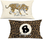 Coquette Pink Bow Leopard Print Lips Lucky 8 Ball Throw Pillow Covers 20x12, Cheetah Print Room Decor, Funky Y2K Leopard Decorative Pillow Covers for Girls Room Dorm Apartment Home，Set of 2