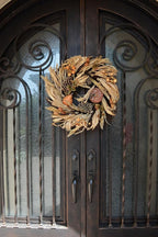 Admired By Nature Pumpkin Wheat Berry Corn Husk Wreath - 24" Artificial Hanging Wreath for Home Decor, Offices, Weddings, Events, Parties, Thanksgiving