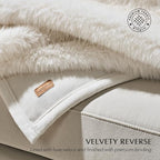 Luxury Faux Fur Throw Blanket, Soft Fluffy Faux Mink Blankets for Bed, Couch, Sofa, Thick Cozy Plush Warm Fur Throws with Reversible Velvet, Ivory Mink, 50"x60"