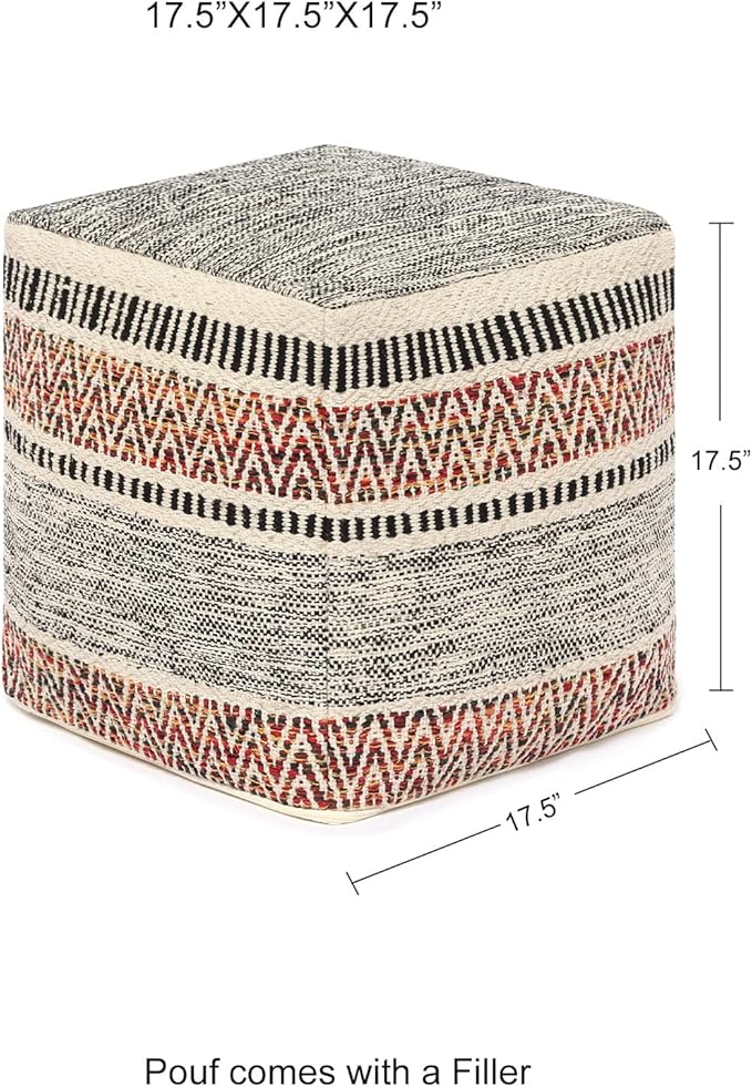 REDEARTH · Tufted Pouf Ottoman with Filler Textured Storage Cube Bean Bag Pouffe Footrest for Living Room, Bedroom, Nursery, Home Decor - 100% Cotton (17.5"X17.5"X17.5", Motley Bohemia Multi)