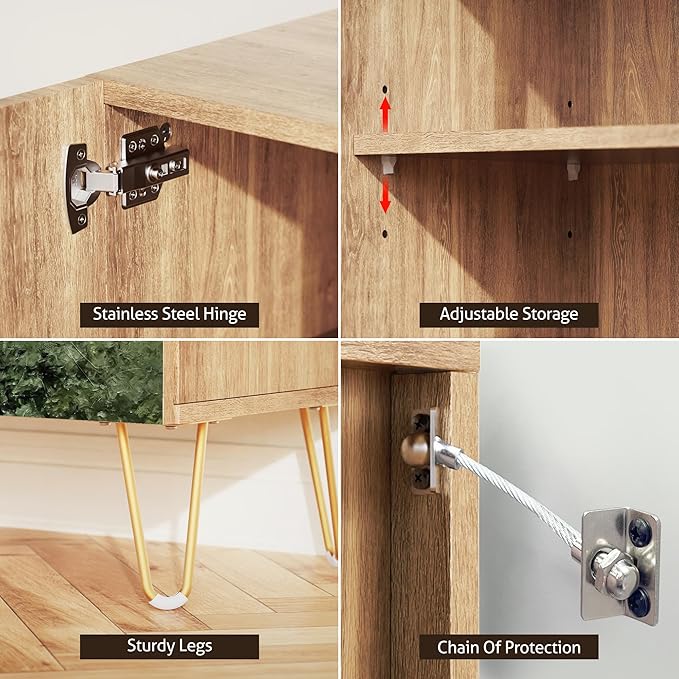 SIGNWIN Sideboard Buffet Cabinet, Kitchen Storage Cabinet with 2 Doors, Rustic Countryside Green Hill, Cupboard Console Table for Dining Room - 35" L x 18" W x 29" H