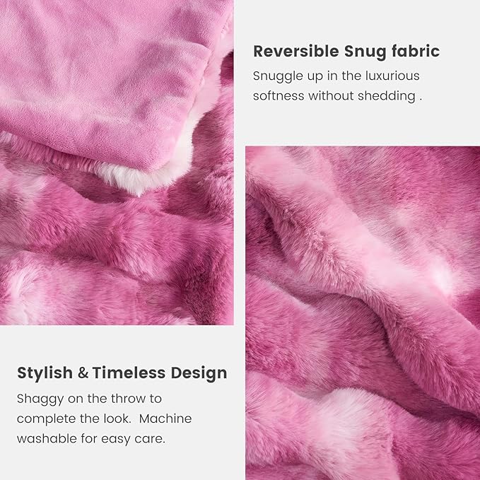 Cozy Bliss Faux Fur Throw Blanket for Couch, Fuzzy Soft Plush Thick Bubble Blanket for Sofa Bedroom Living Room, 50 * 60 Inches Tie Dye Pink