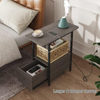 LIDYUK End Table with Charging Station, Narrow Side Table with Drawer and USB Ports & Power Outlets, Nightstand Bedside Tables for Small Spaces, Bedroom, Living Room, Dark Grey