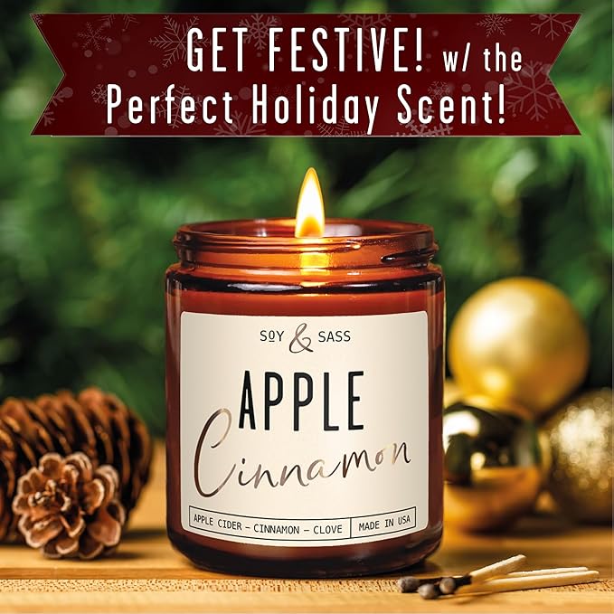 Apple Cinnamon Candles, Cinnamon Apple Candle - 'Apple Cinnamon' Infused w/Essential Oils I Scented Strong Soy Candles for Home for Christmas/Fall I Apple Pie Candle I 50Hr Burn, Made in USA