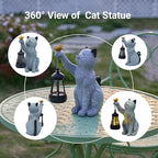 Solar Cat Garden Statue Outdoor Decor, Cat Sculpture with Lantern and Butterfly for Yard Lawn Patio Balcony, Birthday Housewarming Gifts for Mom, Grandma, Women, 9.4 inch, Resin