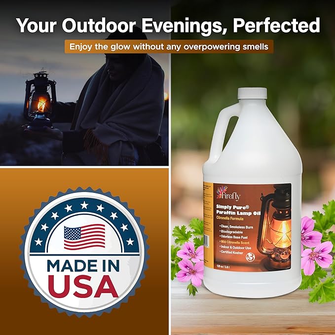 Firefly Kosher Citronella Paraffin Lamp Oil - Smokeless, Virtually Odorless, Long-Lasting- 1 Gallon