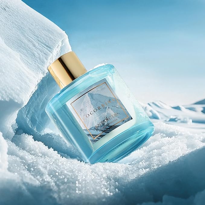 COCORRÍNA Reed Diffuser - Antarctic 6.7 Fl.oz Reed Diffuser Set with 8 Sticks & Preserved Baby's Breath, Reed Diffuser for Home Bathroom Shelf Decor