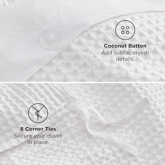 Bedsure Cotton Duvet Cover King - 100% Cotton Waffle Weave Bright White Duvet Cover King Size, GentleSoft™ and Breathable Bedding Set for All Season, 3 Pieces, 104"x90"