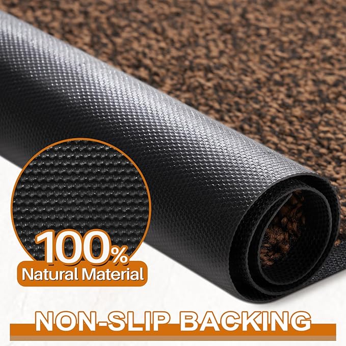 Mibao Front Door Mat, Dirt Trapper Welcome Mat for Outdoor Indoor, Non-Slip Waterproof Doormat, Durable Machine Washable Low Profile Entry Rug for Back Door Outside Patio Porch, 36" x 24", Brown