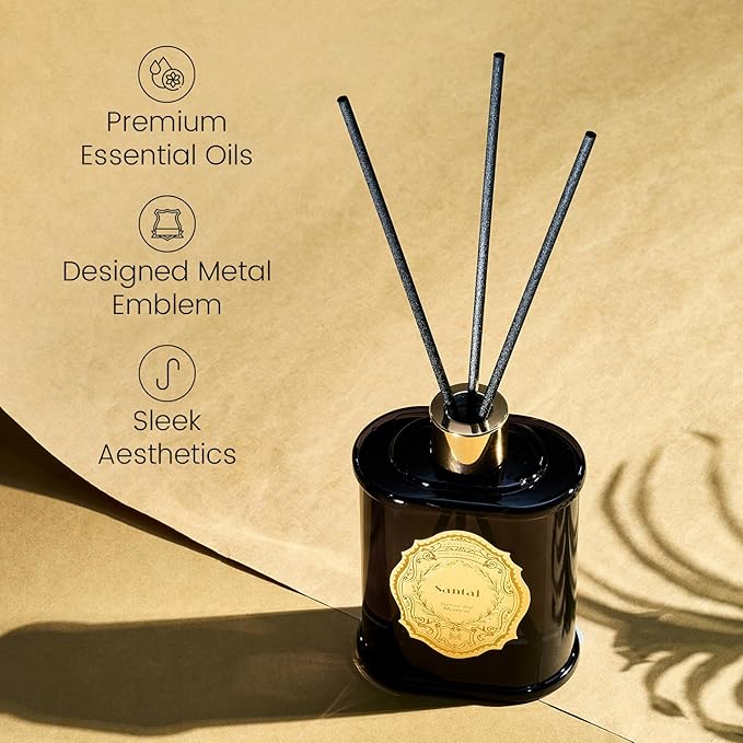 M&SENSE 8.4 oz Large Reed Diffuser for Home | Santal(Sandalwood) Scent Oil Diffuser with Sticks | Bedroom Bathroom Living Room Decor