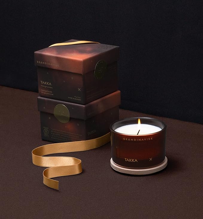 Skandinavisk TAKKA 'Fireplace' Scented Candle. Fragrance Notes: Hacked Pine, Haysmoke and Raw Wool. Masculine Scent. 3.17 oz.