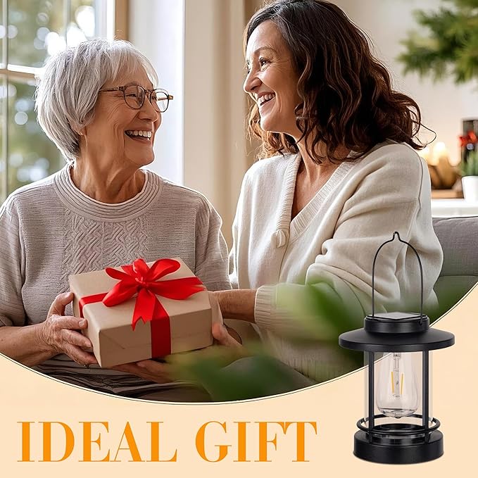 Hanging Solar Lanterns Outdoor Waterproof – 2 Pack Decorative Solar Lights for Outside, Patio, Porch, Yard, Balcony, Table – Hanging Outdoor Lantern Garden Gifts for Women,Mom