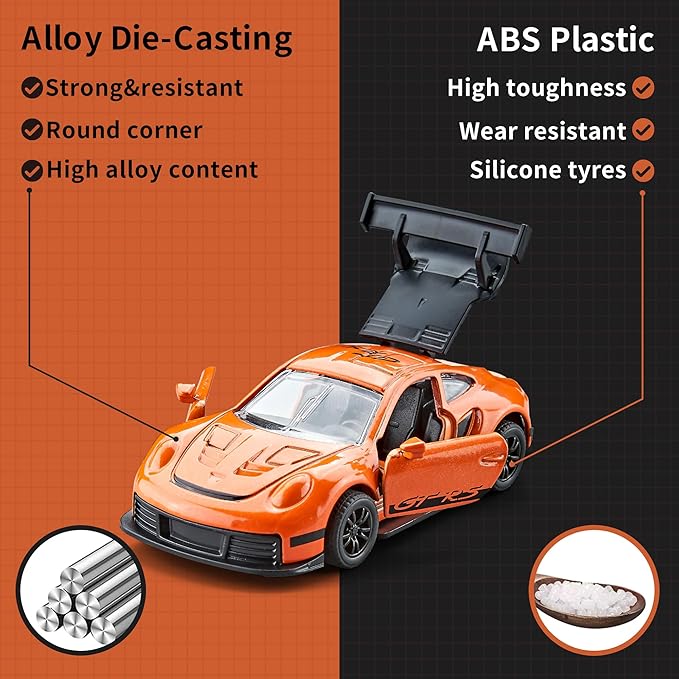 KIDAMI Racing Cars Toy Vehicles Set, Die Cast Metal Toy Cars with Pull Back & Doors Openable for Toddlers, Boys, Girls’ Educational Play, Birthday Gift