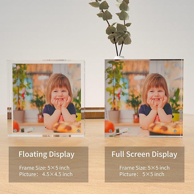 Clear Booth Photo Frame 5x5, Perspex Square Picture Frame, Acrylic Photo Frame for 5x5, 4x4, 3x3 Picture Display