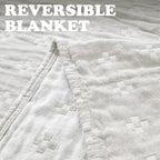 jinchan Boho 100% Cotton Blanket Muslin 50x60 Inches Lightweight 3-Layer Geometric Cross Pattern Reversible Quilt Throw Soft Breathable Comfy All Seasons for Couch Bed Decor, Light Grey