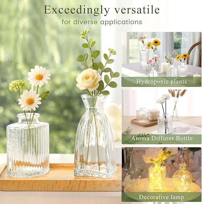 DomeStar 16PCS Glass Bud Vases Set for Bouquet, Small Clear Cylinder Vases for Table Centerpieces Wedding Home DIY