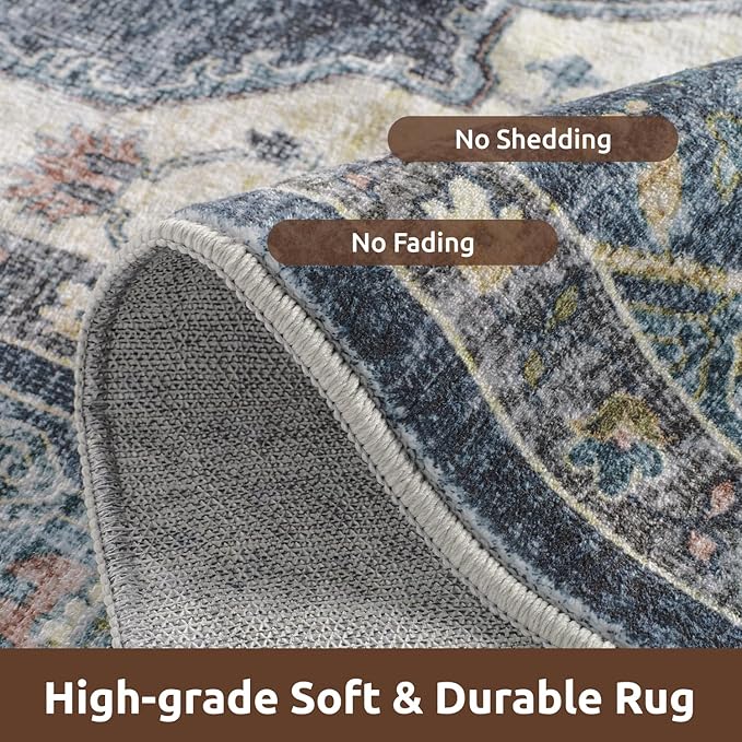 AMOAMI-4X6 Area Rugs for Living Room -Soft Vintage Bedroom Rugs-Non Slip Washable Rug-Throw for Living Room Bedroom Bedside Dining Room Office Blue