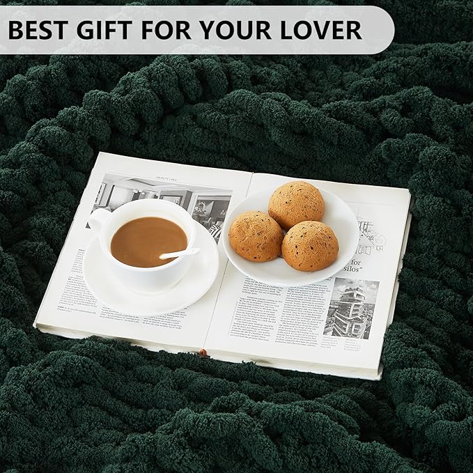 L'AGRATY Chunky Knit Blanket Throw - Soft Chunky Throw Blanket 60x80: 100% Hand Kintted Chenile Crochet Throw Blanket for Couch - Large Cable Knit Chunky Blanket for Home Decor(Olive Green)