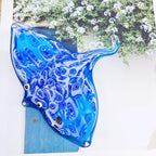 Crystal Devil Fish Figurine Hand Blown Glass Manta Ray Statue Collectibles Ocean Art Sea Animal Home Table Decor Gift Blue 4.7''