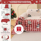 Chenille Armchair Sofa Slipcover Washable Furniture Protector Recliner Couch Cover 1-Piece Cushion Stain Resistant Chair Cover Soft Breathable Couch Cover Blanket, Red Plaid 71"x 71"