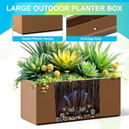 FENCY Large Metal Planter, Large Rectangular Planters for Outdoor Plants, Tall Outdoor Planters for Porch Patio, 38" L x 15" W x 16.3" H Brown Metal Planter with Drainage Hole