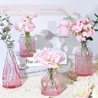 Pink Glass Bud Vase Set of 24, Small Flower Vases for Centerpieces in Bulk, Mini Vintage Vase for Wedding Decor, and Home Table Décor
