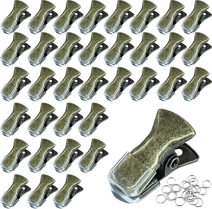 35 Pack Mini Metal Alligator Clips for Crafts Non-Slip Silicone-Coated Retro DIY Badge Small Clips (Glossy Bronze)
