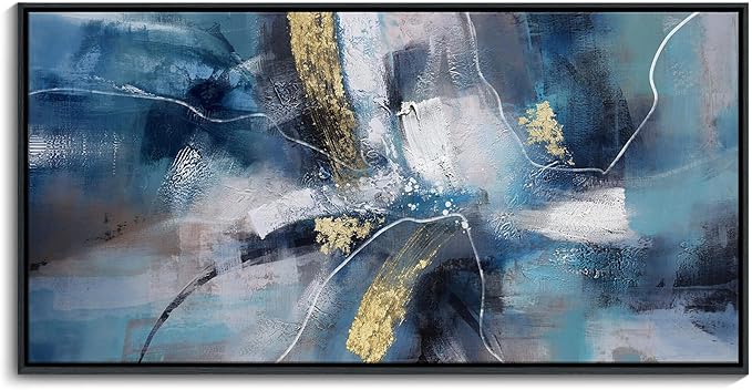 DUNHUANG ART Nordic Luxury Abstract Gold Canvas Wall Art - Modern Graffiti Design for Living Room, Bedroom, Office - Framed, Ready to Hang 24"x48"