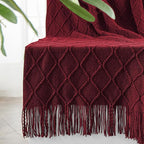 inhand Knitted Throw Blankets for Couch and Bed, Soft Cozy Knit Blanket with Tassel, Claret Lightweight Decorative Blankets and Throws, Farmhouse Warm Woven Blanket for Men and Women, 60"x80"