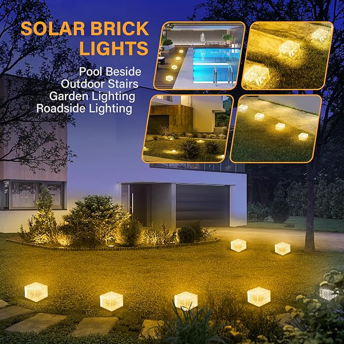 Solar Brick Lights Outdoor Solar Lights Outdoor Waterproof Patio Brick Lights Garden Decor for Outside 6 Packs for Patio,Yard,Walkway,Pathway Decor