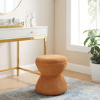 VANOMi Multi-Functional Boucle Ottoman, Vanity Stool Chair, Sturdy Rotating Wooden Footstool, Suitable for Living Room, Bedroom, and Entryway, Without Installation, Swivel, Curry