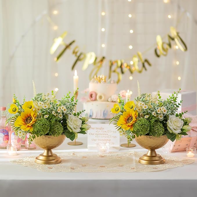 Sziqiqi Urn Vase Gold Centrepiece: 5.5in Small Vases for Wedding Table Decorations - Metal Flower Arrangement Pots Set of 10 - Vintage Honeycomb Vase for Party Reception Dinner Table