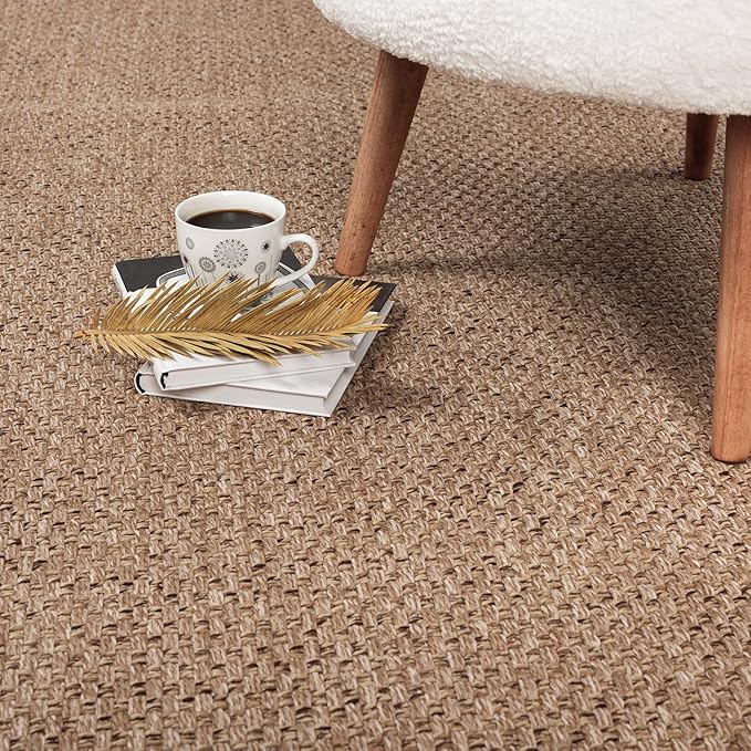 CAMILSON Easy Jute Rug 4x6, Indoor Outdoor Natural Color Farmhouse Area Rugs for Living Room Patio and Kitchen Rug, Solid Boho Woven Design, Easy-Cleaning, Washable Outside Carpet Alfombras (4 x 6)