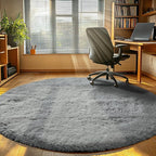 CAIYUECS Grey Round Rug for Bedroom: 4x4Feet Soft and Fluffy Area Rug for Living Room- Circle Fuzzy Bedroom Rug- Oval Furry Plush Rug for Kids Room, Nursery (4ft, Grey)