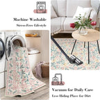 Wonnitar Floral Large Rugs for Living Room, Soft Light Pink Rug Washable 9x12 Carpet Non Slip, Boho Foldable Non-Shedding Kids Carpet for Bedroom Girls Nursery Dorm Playroom
