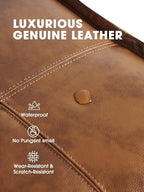 Genuine Leather Square Pouf Ottoman Footstool for Living Room, Bedroom, Indoor (Brown)