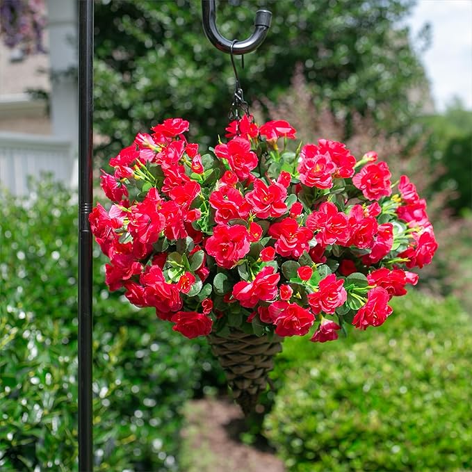 Ivydale Artificial Fake Camellia Flowers Plants for Outdoor Outside Fall Decoration, Faux Silk Hotpink Camellias UV Resistant Look Real for Planter Porch Patio Garden Yard, 3 Large Bundles