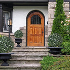 Artificial Boxwood Topiary Shrub with White Flowers,Set of 2 Artificial Boxwood Ball Bush with Metal Spike, UV Resistant Realistic Faux Shrubs for Garden, Yard, Patio, Porch Outdoor Decor