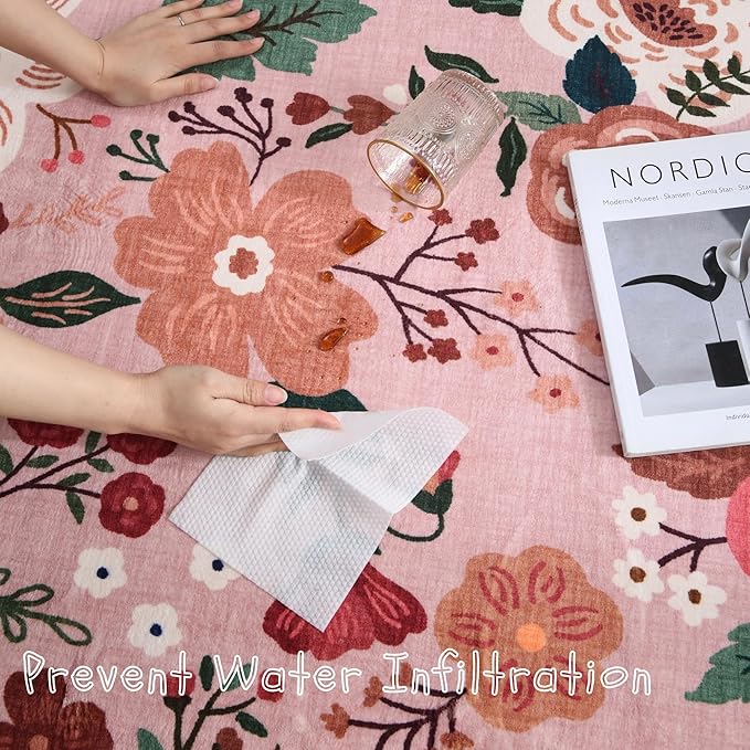 Runner Rug for Hallways Kitchen Rug Non Slip 2'x 6' Washable Rugs with Rubber Backing Soft Floral Carpet Runner for Hallways, Kitchen, Laundry, Bedroom, Bathroom(Pink)