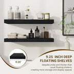 24 Inch Floating Shelves, 24"x9.25"x1.5" Inch Deep Floating Shelves for Wall, Wooden Shelves for Bathroom, Bedroom, Living Room, Black