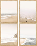 SIGNWIN Framed White Minimalist Ocean Beach Seashore Scenic Wall Art, Set of 4 Landscape Colorful Wall Decor Prints, Nature Wilderness Wall Décor for Living Room, Bedroom - 11"x14" Natural