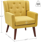 Accent Chair Button-Tufted Upholstered Living Room Chairs Comfy Reading Chair Mid Century Modern Chair with Linen Fabric Lounge Arm Chairs for Living Room Bedroom (Yellow Set of 2)